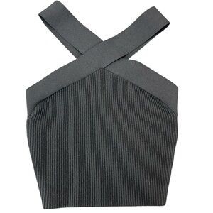 Aritzia Babaton Black Sculpt‎ Knit Ribbed Crop Criss Cross Tank Top 2XS Nylon